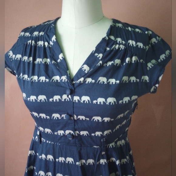 CIRCUS Clothing Ireland "Ingrid" Elephant Dress Cotton UK14 12 Modcloth Retro - Picture 2 of 4